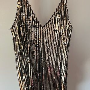 Silver sequin slip dress